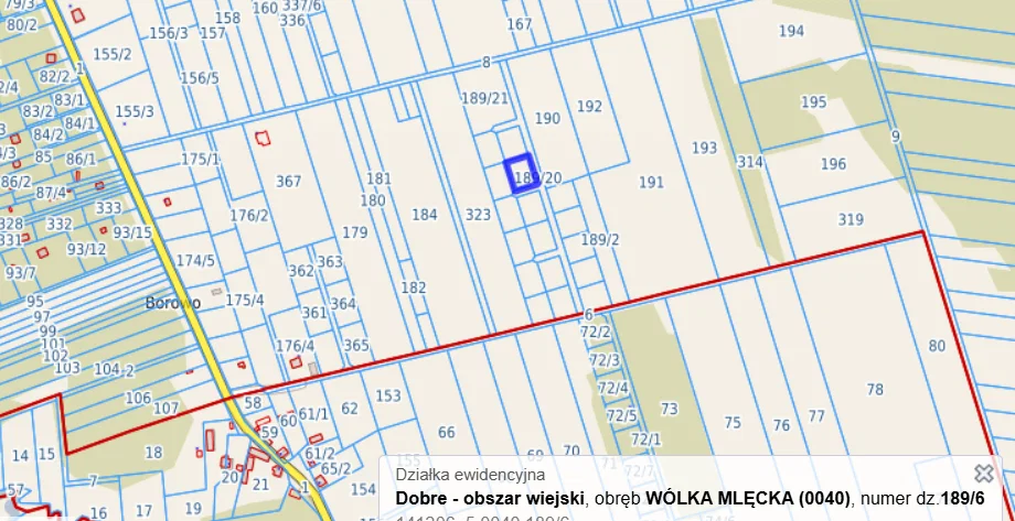 Działka budowlana gmina Dobre , Wólka Mlęcka