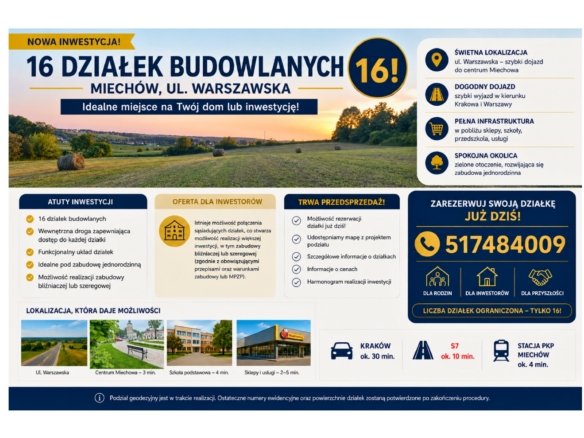 Woj.malopplskie działki budowlane Miechów!